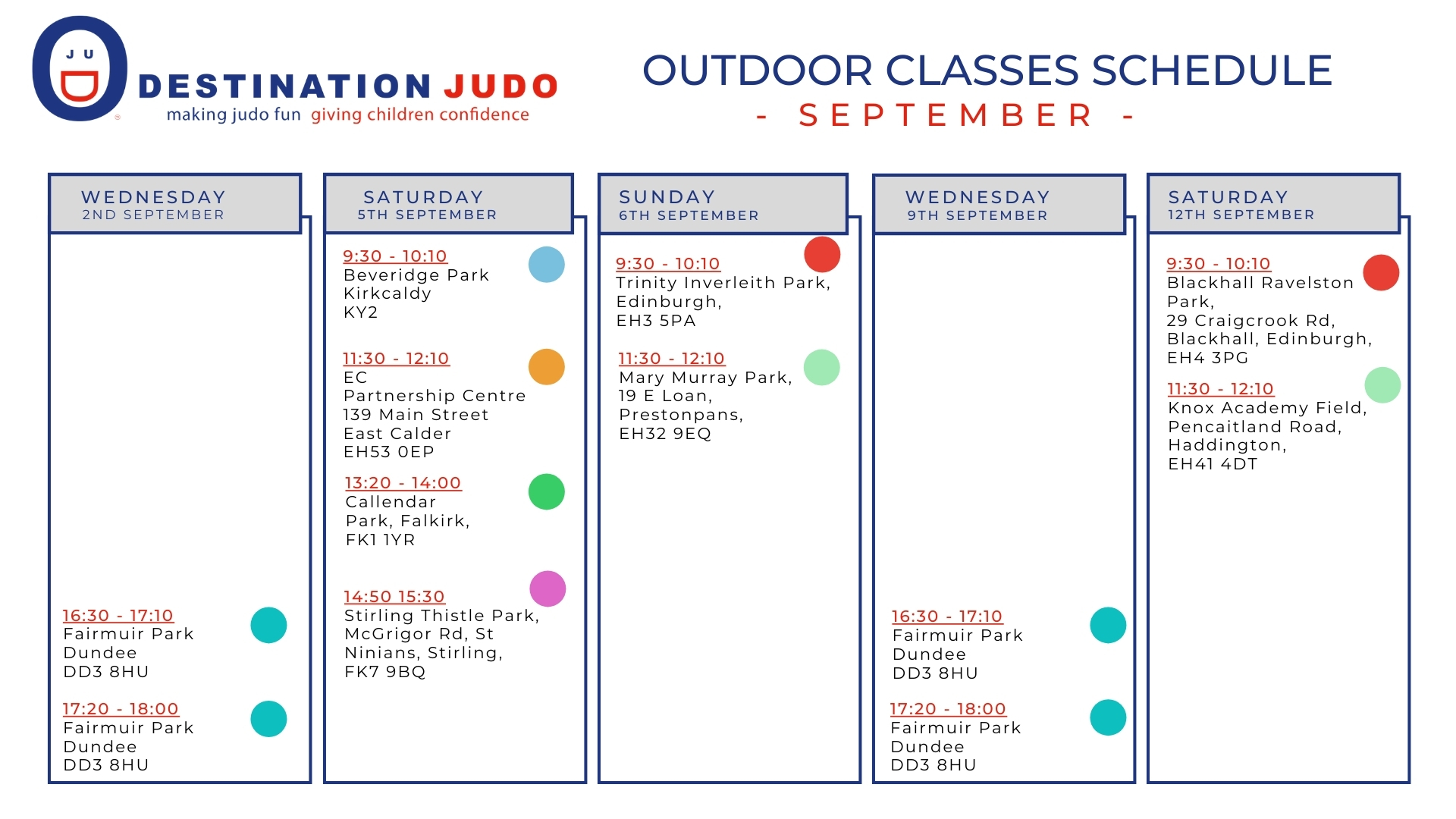 September Outdoor Classes Schedule